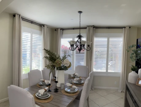 window shades in a dining room.